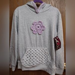 Stylish Gray Hoodie with Sparkly Crochet Accents